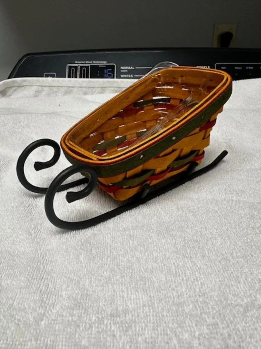 1999 Longaberger Holiday Sleigh Basket with Wrought Iron Runner Christmas Decor